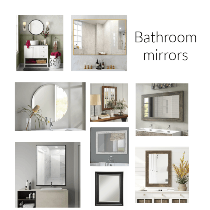 Bathroom mirrors that are round and square, large and small.