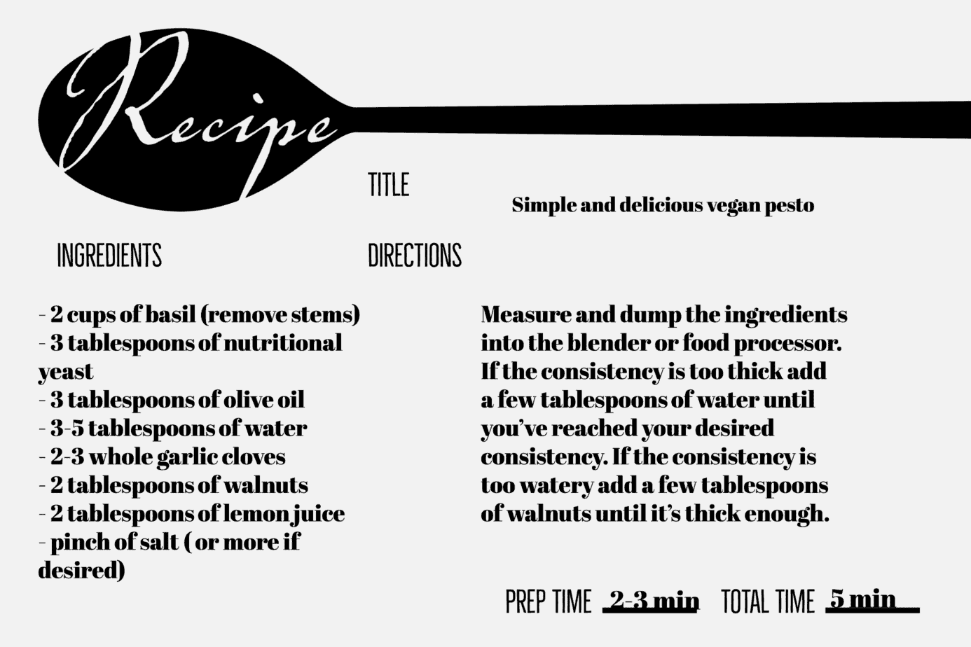 vegan pesto recipe card