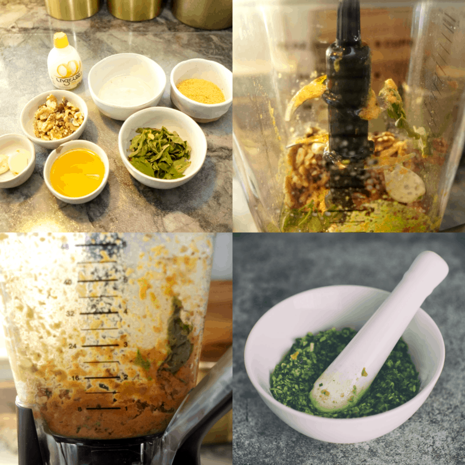 4 photos of the pesto process