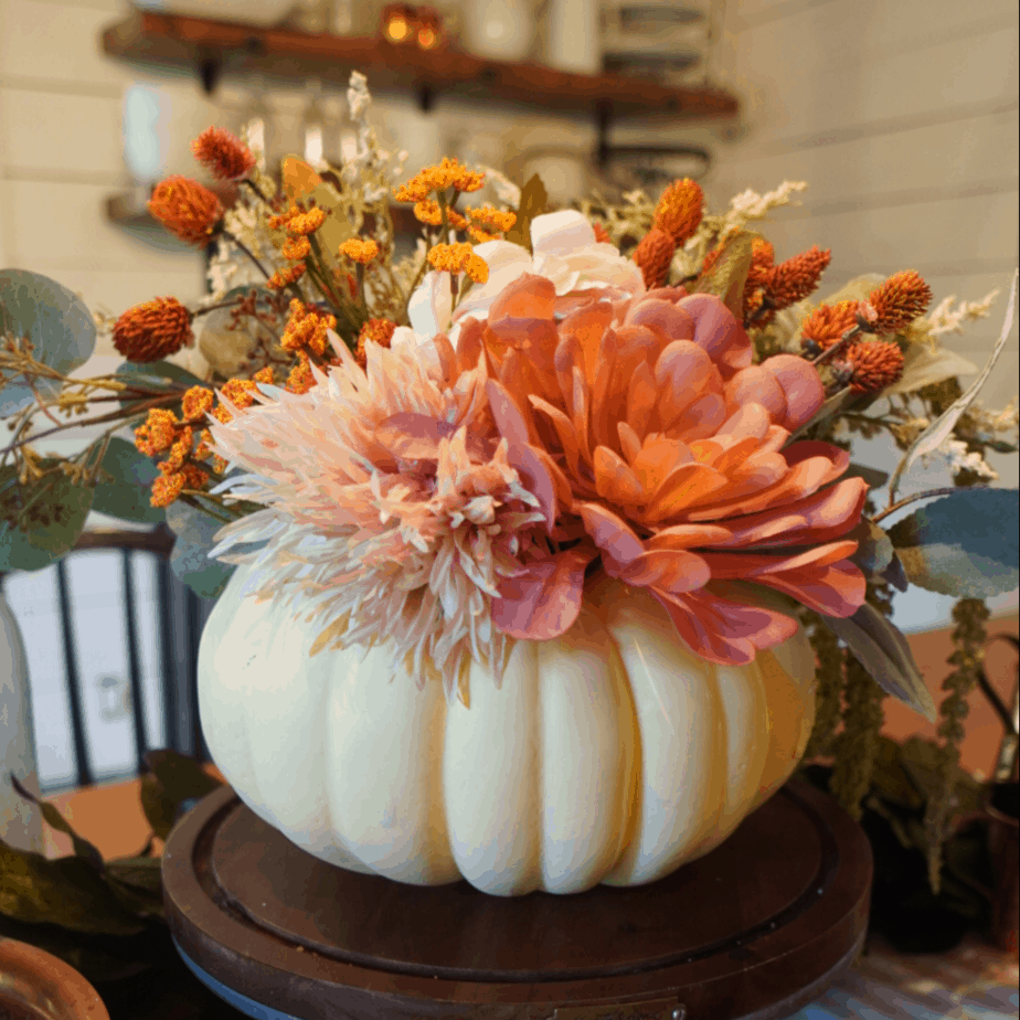 Easy DIY floral pumpkin centerpiece - The Farmhouse Life