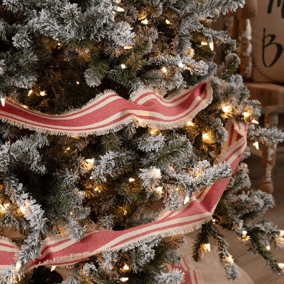 red stripped Christmas tree garland 