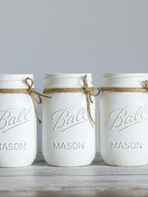 white painted mason jar